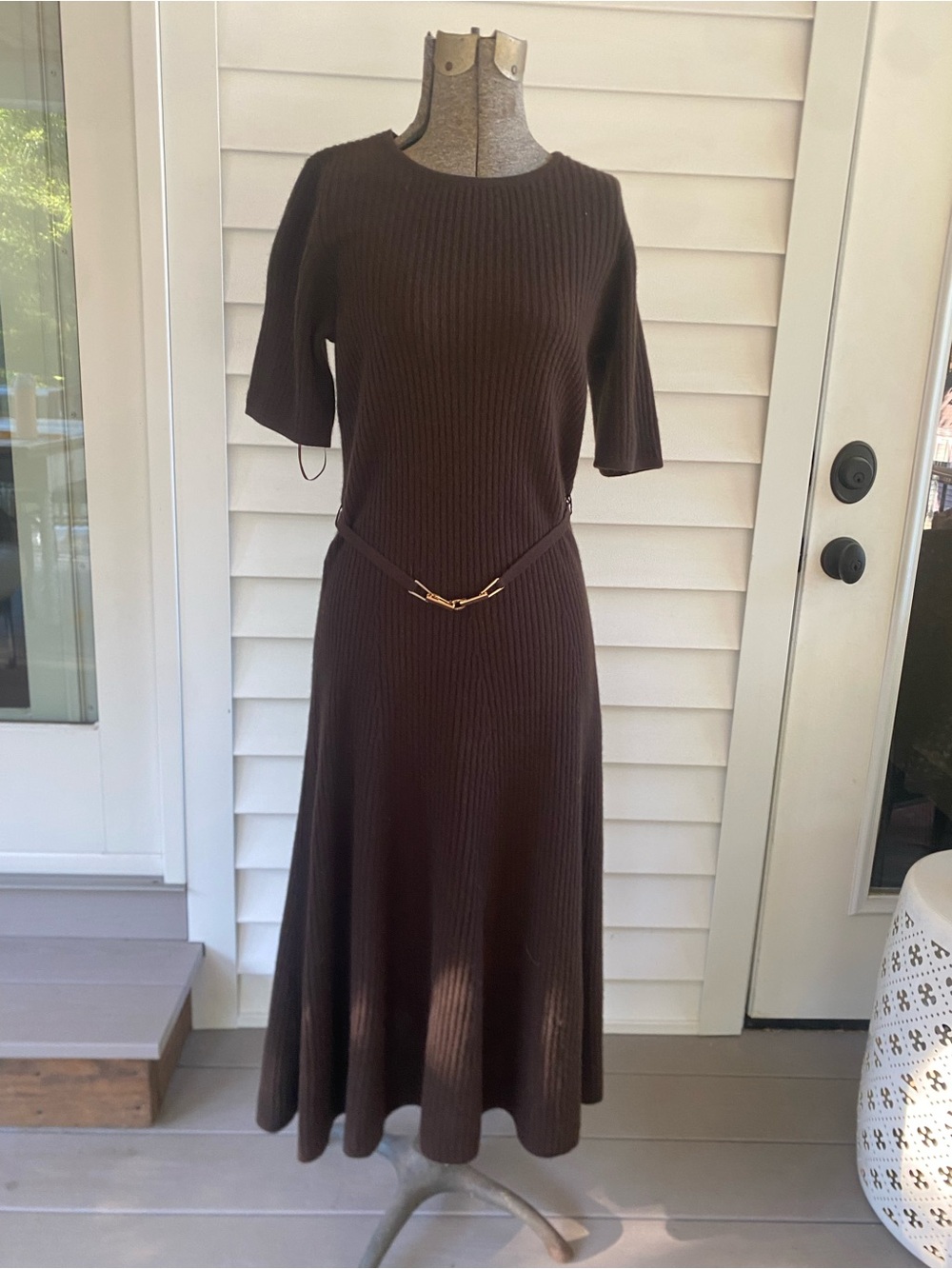 Cashmere Elie Tahari Chocolate Brown Ribbed Midi Dress